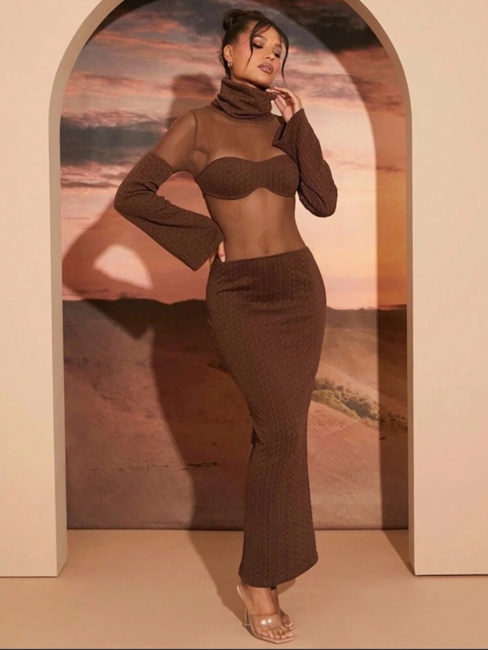 Brown Knit Maxi Skirt – Sleek High-Waist Styling